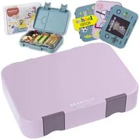 BEARFOOT Lunchbox Brotdose Kinder mit Fächern, Lunchbox, Bento box - Lila, handgezeichnete Designs, modular