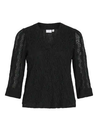 VILA - VILUMENA V-NECK 3/4 TOP/1 black beauty - Gr. - XL