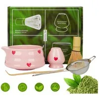 AKKEE Teeservice Matcha Set mit Teeschale, Matchabesen und Besenhalter, 1 Personen, 5 Artikel