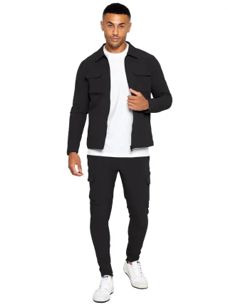 Enzo | Herren Cargo Shacket Trainingsanzug Set - Schwarz