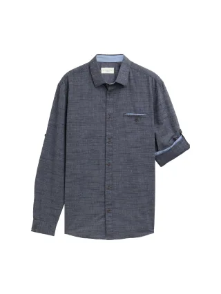 Tom Tailor - Regular Fit Hemd mit Turn-up-Funktion navy white fil a fil dobby - Gr. - XXL