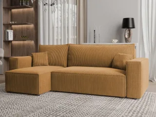 Ecksofa Schlafsofa Sofa ADARA in Stoff Poso Honiggelb Ottomane Links
