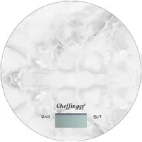 Cheffinger Küchenwaage 5 Kg LCD-Display Küchenwaage Glass Marmor Weiß Design Backwaage Waage