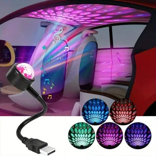 USB Car Atmosphere Lamp Music Rhythm Projector LED Car Magic Ball Lamp Party Stage Stage Voice Control Romantic