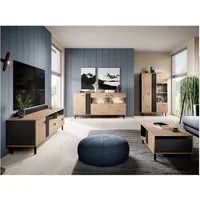 Lomadox Wohnzimmer-Set MATTAWA-167, (Mega-Spar-Set, 4-St., Couchtisch Highboard Lowboard Sideboard), Wohnwand, Eiche Dekor mit Couchtisch und Beleuchtung