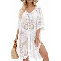 nsihing Strandkleid Spitzen-Strandüberwurf für Damen, Badeanzug-Cover-up mit V-Ausschnitt für Urlaub und Party