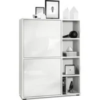 Vladon Highboard Cuba (Anrichte, mit 2 Türen und 4 offene Fächer), Weiß matt/Weiß Hochglanz (79 x 105,5 x 35,5 cm)