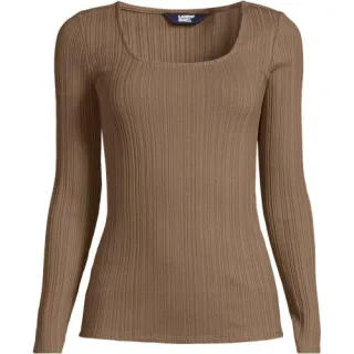 Baumwoll/Modal-Rippshirt mit eckigem Ausschnitt für Damen, Damen, size: regular, Braun, by Lands' End