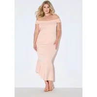 Ulla Popken Cocktailkleid Scuba-Maxikleid Carmenausschnitt Drapierung