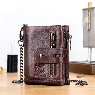 BULLCAPTAIN Genuine Leather Men's Wallet, Large Capacity RFID Blocking Wallet, Casual Retro Multifunctional Card Slots P