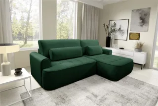 Ecksofa mit Schlaffunktion HUNTER in Stoff Cloud Flaschengrün Ottomane Rechts