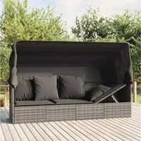 furnicato Loungebett Outdoor-Grau 203x65x127 cm mit Dach und Kissen, 1 Teile, Witterungsbeständige Sonnenliege mit klappbarem Dach und Kissen