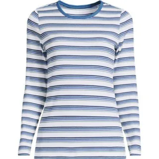 Langarmshirt aus mikrofeinem Baumwollripp, Damen,  Weiß, Baumwolle/Elasthan, by Lands' End
