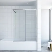 AQUALAVOS Badewannenaufsatz Badewannenaufsatz 110 x 150 cm Duschwand mit Schiebetür für Badewanne, 6 mm Einscheiben-Sicherheitsglas (ESG) mit Lotus-Effekt Nanobeschichtung, Spritzschutz im Bad, inkl. Stabilisator, links und rechts montierbar