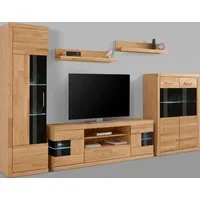 OTTO home Wohnwand Ribe: 5teilig, Breite: 300cm,Fronten aus Massivholz,Korpus aus Melamin, (Set, 5-St), Glaseinsatz aus gehärtetem Glas, Einlegeböden teilweise verstellbar