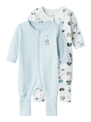 NAME IT - NBMNIGHTSUIT 2P ZIP FF ELEPHANT NOOS baby blue - Gr. - 80