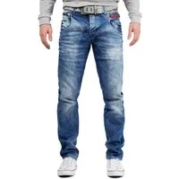 Cipo & Baxx Slim-fit-Jeans Herren Slim Fit Hose Stonewashed BA-CD394 mit roten Zipper und Stonewashed Effekten