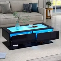 STILVORA Couchtisch mit Schubladen,Wohnzimmertisch Sofatisch mit LED-Licht&Glasplatte (Wohnzimmertisch, Satztisch, 1-St., 2 Schubladen, 100*50*35cm), mit LED-Licht