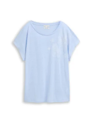 Tom Tailor - T-Shirt mit Stickerei und Leinenanteil kentucky blue - Gr. - S