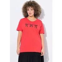Ulla Popken T-Shirt T-Shirt Schleifen Oversized V-Ausschnitt Halbarm