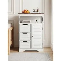 FiveWillowise Buffet Wohnzimmer Weiß mit Lamellen, Schublade & Regalböden Mit verstellbaren Einlegeböden, 56×30×87 cm, für Küche & Flur