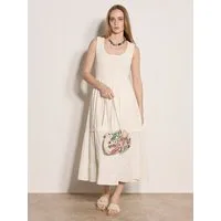 Apricot Maxikleid Besticktes, gestuftes Maxikleid mit Blumenmuster