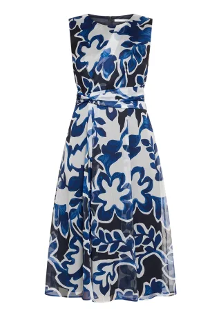 Betty & Co - Chiffonkleid weiß/dunkelblau - Gr. - 36
