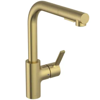 Ideal Standard Küchenarmatur Gusto Ausladung 235mm L-Auslauf 2F-Brause Brushed Gold, BD420A2 BD420A2