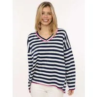 Zwillingsherz Sweatshirt "Neon Streifen" offene Kanten für Used-Look, One-Size, Kontrastnaht, V-Neck
