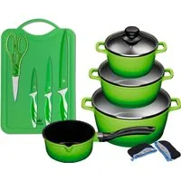 KING Topf-Set ALUGUSS, Aluminiumguss (Set, 14-tlg., je 1 Kochtopf 16/20/24 cm, 1 Stieltopf 16 cm, Schneidebrett mit Messer), Glasdeckel, Induktion,Keramikantihaftbeschichtung
