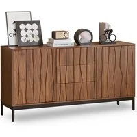 Ulife Sideboard Dunkelbraun mit welligem 3D-Design, 2 Türen, 3 Schubladen (1 St), für Wohnzimmer, Esszimmer, Büro,150x40x80cm