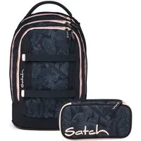 Satch Schulranzen Schulrucksack-Set PACK Midnight Jungle 2-teilig (2-teilig), ergonomisch, Your-Size-System, 5 Fächer