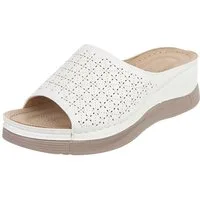 Ital-Design Damen Pantolette mit Lochmuster und Komfortsohle Plateausandaletten (91849111) Keilabsatz/Wedge Keilsandaletten in Weiß