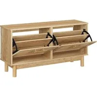 Hoobro Schuhbank (Schuhschrank mit Sitzbank, Rattan Klappe), Flurbank Holz
