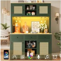 Flieks Küchenbuffet mit Arbeitsplatte in Holzoptik, Rattantüren und Gläserhalter (1-St., B120/T40/H180 cm) Hochschrank Küchenschrank Geschirrschrank mit verstellbare Ablagen