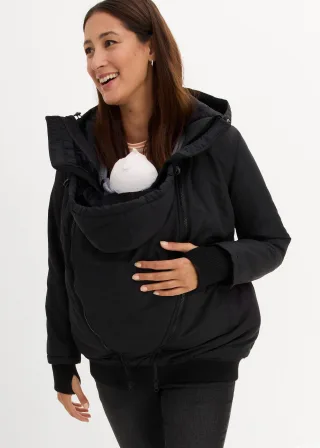 bonprix 3-in-1 Umstands- und Tragejacke mit zwei Einsätzen, schwarz, Gr.34, Umstandsjacke mit Trageeinsatz für die Schwangerschaft und danach