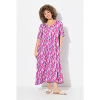 Ulla Popken Jerseykleid Jersey-Midikleid A-Linie V-Ausschnitt Halbarm