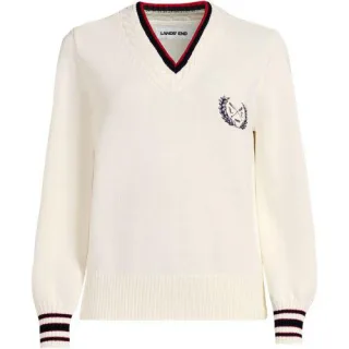 Tennispullover DRIFTER mit V-Ausschnitt für Damen in Petite-Größe, Damen, size: petite, Grün, Baumwolle, by Lands' End
