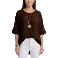 dy_mode Kurzarmbluse Damen Bluse Oversize Tunika Leichte Viskosebluse Oberteil Einfarbig in Unifarbe, High-Low Saum, mit passende Kette