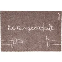 Mad about Mats Fußmatte Outdoor & Indoor, bedruckt mit Dackel, hereingedackelt, braun, robust & strapazierfähig, maschinenwaschbar bei 30° 50 x 75 cm