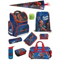 Familando Schulranzen SPIDER-MAN Schultasche ab der 1. Klasse, Blau (Spar-Set, 10-tlg., inkl. Lunch-Set, Sporttasche und Schultüte), ergonomisch, 930 Gramm leicht, 15L Volumen