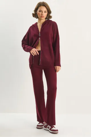 Hochtailliertes Reißverschluss-Kragen-Cardigan- und Hosen-Set