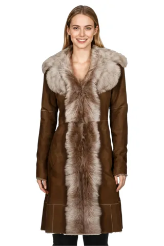 Damen Trenchcoat aus toskanischem Schafveloursleder, Modell Beaver Tan Toscana - Celeste
