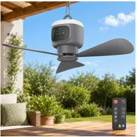 Rosnek Deckenventilator 12000mAh Akku Deckenventilator mit Licht, 4 Geschwindigkeitsstufen, Timer für Outdoor Zelt Terrasse Pavillon Veranda und Wohnmobil
