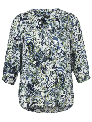 VIA APPIA DUE - Bluse V-Ausschnitt 3/4 Arm Druck indigo multicolor - Gr. - 52