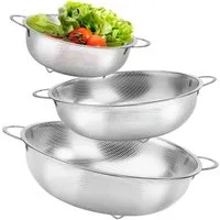 TUWENA Küchensieb 3 Stück Edelstahl Küchensieb, Mikroperforiertes Nudelsieb mit Griffen, Sieb 3er-Set,Spülmaschinenfest-16.5/22.5/28.5cm für Nudeln Obst Reis