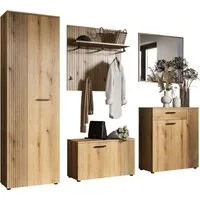 Home affaire Garderoben-Set Amrum, (Komplett-Set, 5-St), Set bestehend aus: Schrank, Sitzbank, Wandpaneel, Kommode & Spiegel