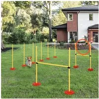PawHut Agility-Hürde 3-in-1-Training für Haustiere,Inklusive Tasche, ABS, PE, Polyester, Trainingsset für Hunde (8-tlg) Gelb ABS,PE,Polyester