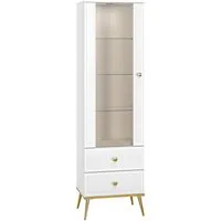 Lomadox Vitrine GUBIN-131 weiß Hochglanz, goldfarbene Details, Vitrine mit Glas, 55/190/40 cm