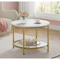 VASAGLE Couchtisch Wohnzimmertisch rund, klein, marmor, modern (inkl. Zubehörpaket & Anleitung), Beistelltisch, rund, Ø 65/80 x 46cm, Marmoroptik, gold